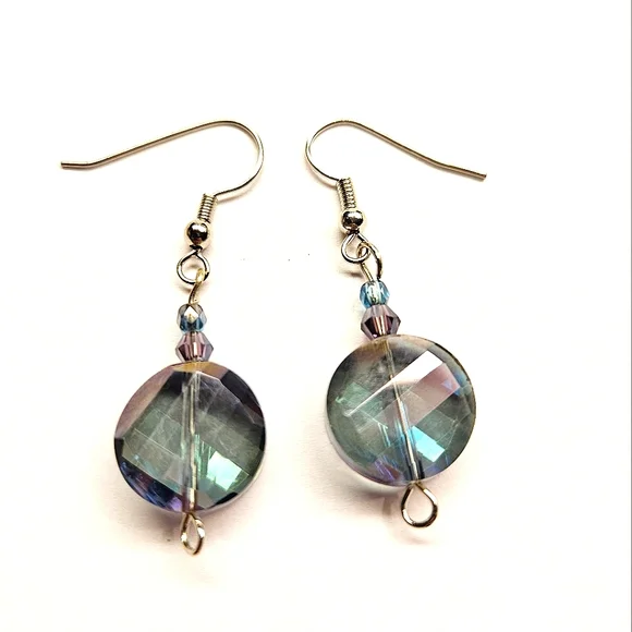 Purple and Green Irridescent Glass Earrings - Picture 1 of 3